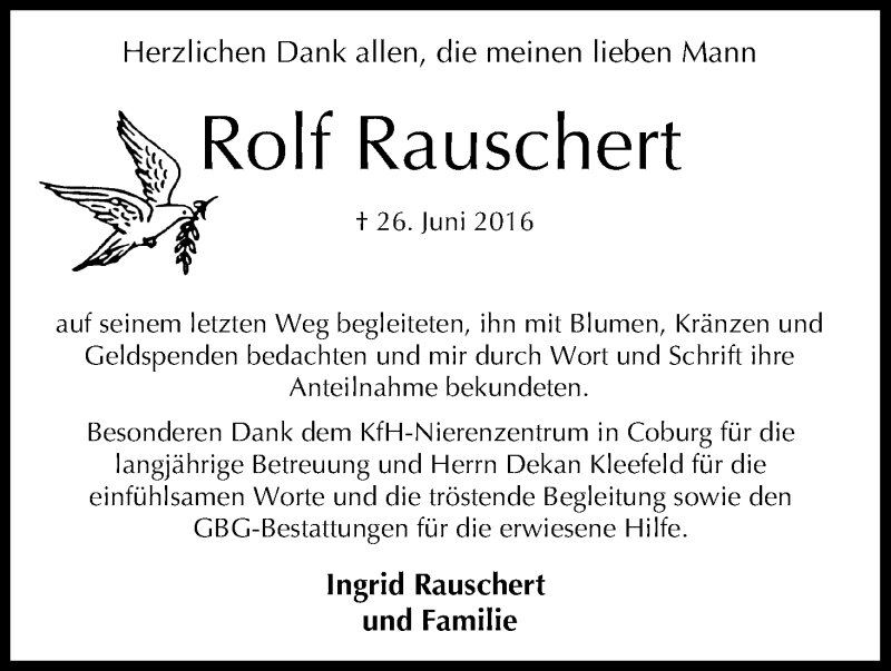  Traueranzeige für Rolf Rauschert vom 05.07.2016 aus MGO