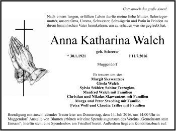 Anzeige von Anna Katharina Walch von MGO