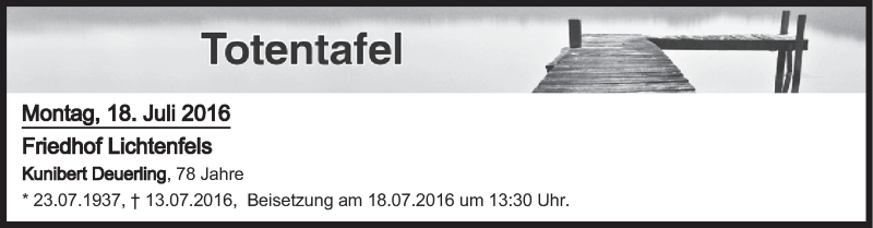  Traueranzeige für Totentafel vom 18.07.2016 vom 18.07.2016 aus MGO