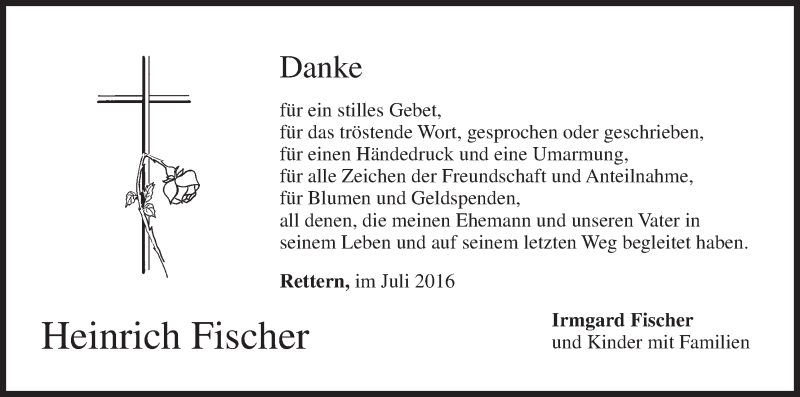  Traueranzeige für Heinrich Fischer vom 23.07.2016 aus MGO