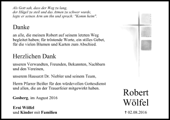 Anzeige von Robert Wölfel von MGO