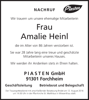 Anzeige von Amalie Heinl von MGO