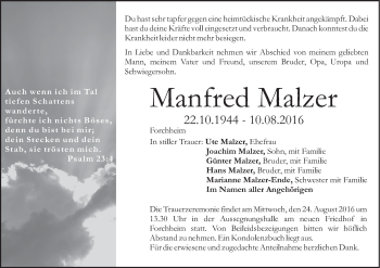 Anzeige von Manfred Malzer von MGO