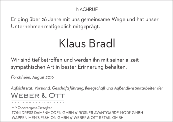 Anzeige von Klaus Bradl von MGO
