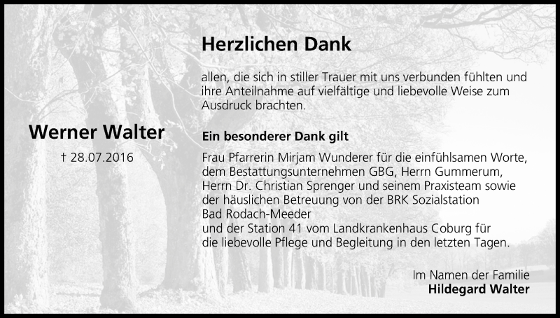  Traueranzeige für Werner Walter vom 27.08.2016 aus MGO