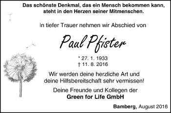 Anzeige von Paul Pfister von MGO