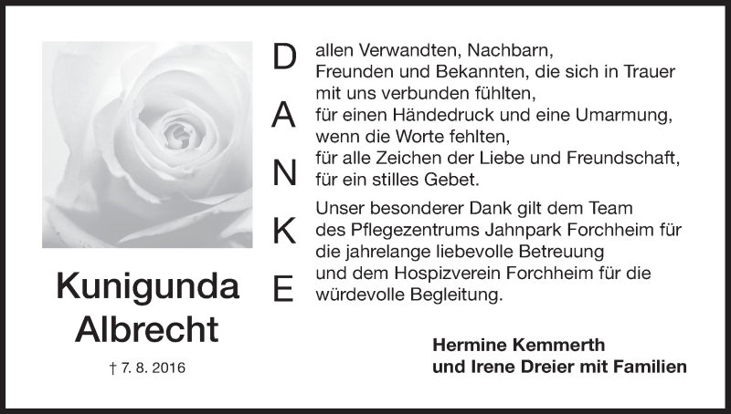  Traueranzeige für Kunigunda Albrecht vom 20.08.2016 aus MGO