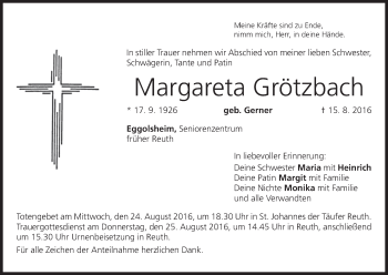 Anzeige von Margareta Grötzbach von MGO