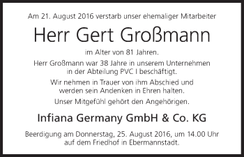 Anzeige von Gert Großmann von MGO