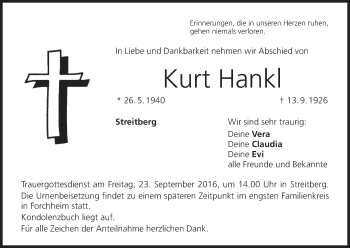 Anzeige von Kurt Hankl von MGO
