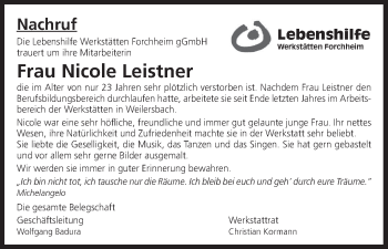 Anzeige von Nicole Leistner von MGO