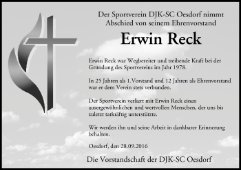 Anzeige von Erwin Reck von MGO