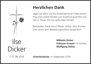 Anzeige von Ilse Dicker von MGO