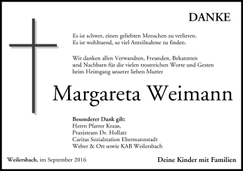 Anzeige von Margareta Weimann von MGO