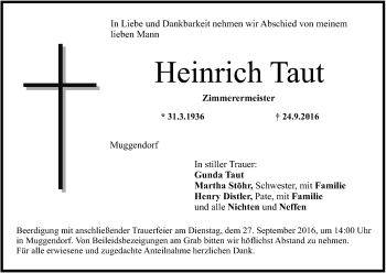Anzeige von Heinrich Taut von MGO