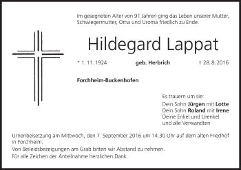 Anzeige von Hildegard Lappat von MGO