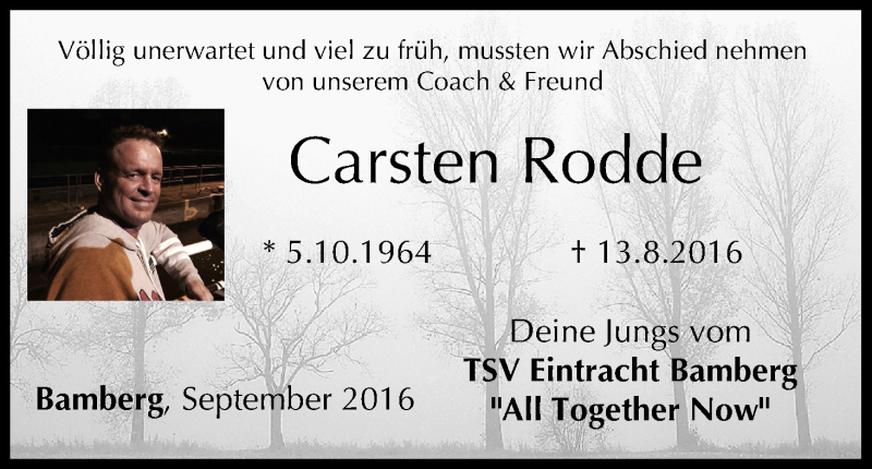  Traueranzeige für Carsten Rodde vom 26.09.2016 aus MGO