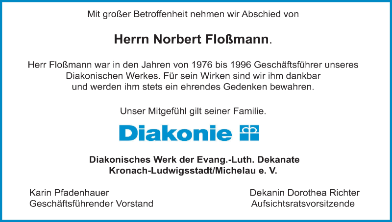  Traueranzeige für Norbert Floßmann vom 03.09.2016 aus MGO