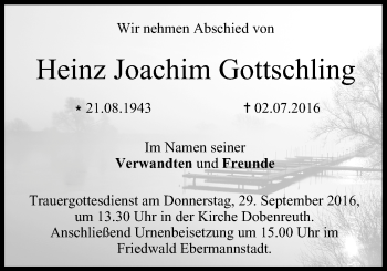 Anzeige von Heinz Joachim Gottschling von MGO
