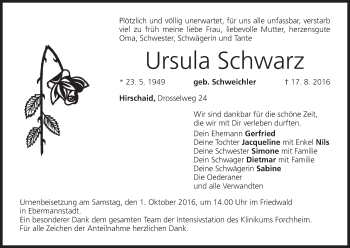 Anzeige von Ursula Schwarz von MGO