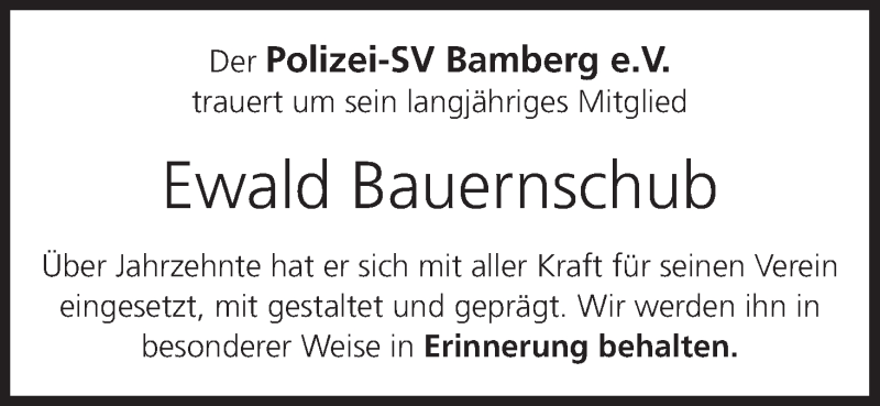  Traueranzeige für Ewald Bauernschub vom 30.09.2016 aus MGO