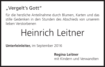 Anzeige von Heinrich Leitner von MGO