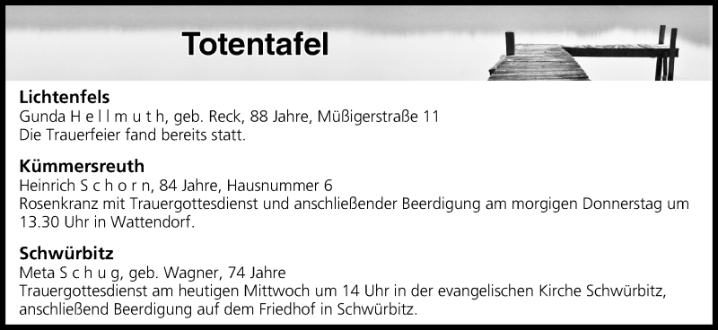  Traueranzeige für Totentafel vom 28.09.2016 vom 28.09.2016 aus MGO