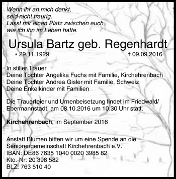 Anzeige von Ursula Bartz von MGO