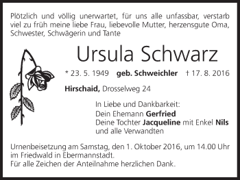 Anzeige von Ursula Schwarz von MGO
