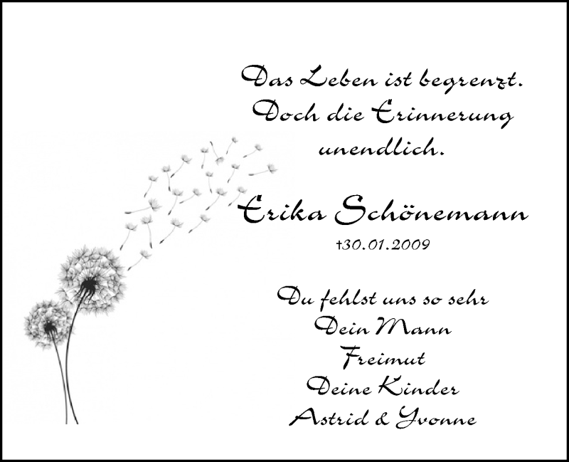  Traueranzeige für Erika Schönemann vom 28.01.2017 aus MGO