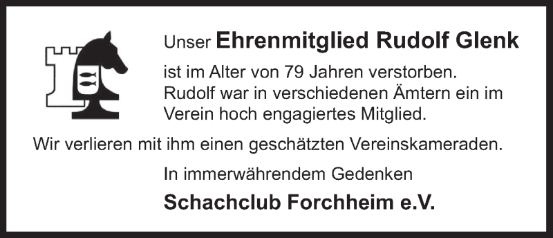  Traueranzeige für Rudolf Glenk vom 16.01.2017 aus MGO