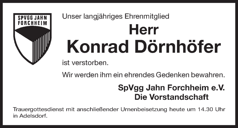  Traueranzeige für Konrad Dörnhöfer vom 20.01.2017 aus MGO