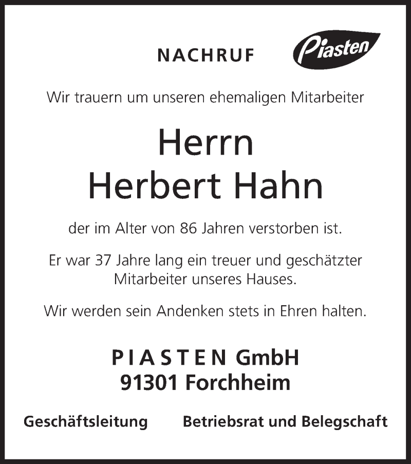  Traueranzeige für Herbert Hahn vom 03.01.2017 aus MGO