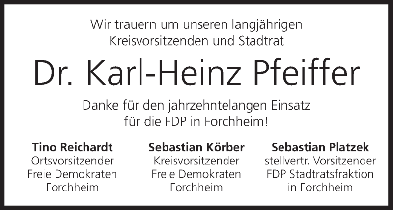  Traueranzeige für Karl-Heinz Pfeiffer vom 05.01.2017 aus MGO