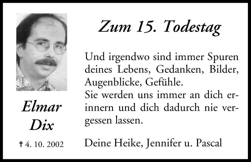  Traueranzeige für Elmar Dix vom 07.10.2017 aus MGO