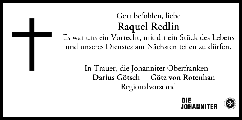  Traueranzeige für Raquel Redlin vom 28.10.2017 aus MGO