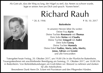 Richard Rauh | Traueranzeige | trauer.inFranken.de
