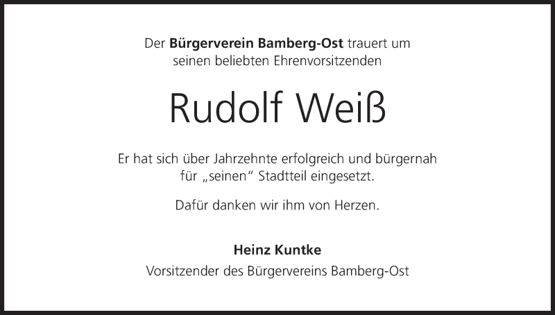  Traueranzeige für Rudolf Weiß vom 24.10.2017 aus MGO