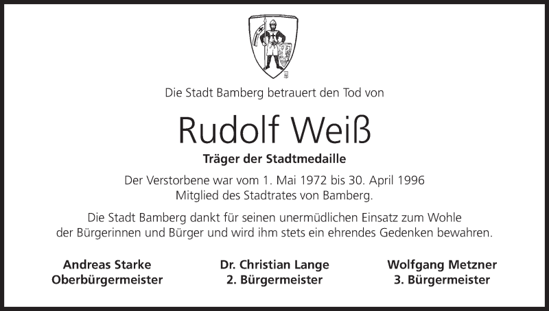  Traueranzeige für Rudolf Weiß vom 24.10.2017 aus MGO
