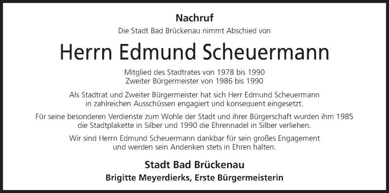  Traueranzeige für Edmund Scheuermann vom 28.11.2017 aus MGO