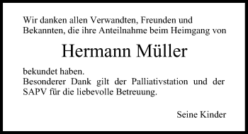 Traueranzeige von Hermann Müller