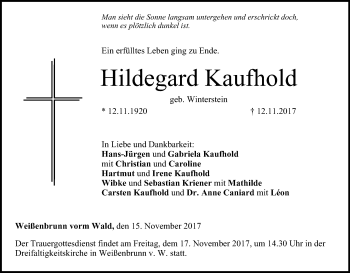 Anzeige von Hildegard Kaufhold von MGO