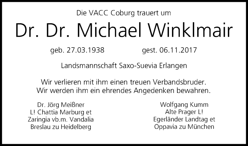  Traueranzeige für Michael Winklmair vom 18.11.2017 aus MGO