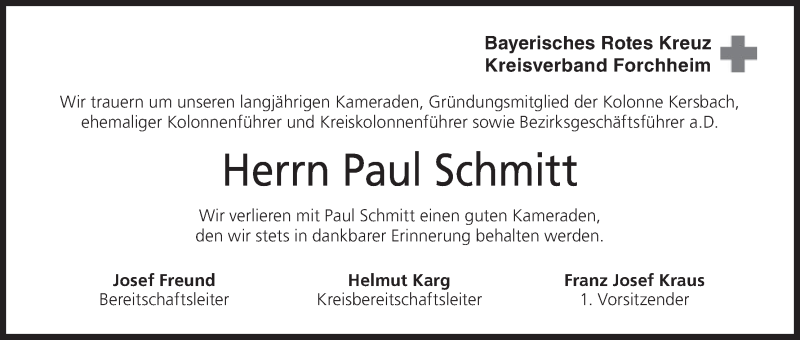  Traueranzeige für Paul Schmitt vom 28.11.2017 aus MGO