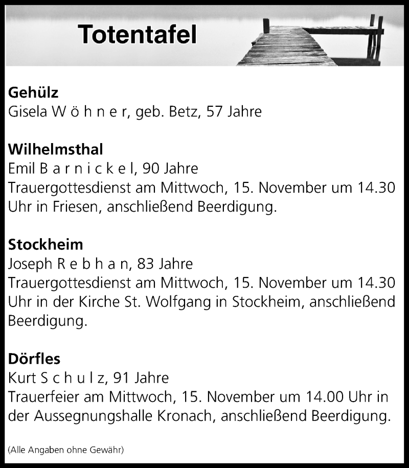  Traueranzeige für Totentafel vom 14.11.2017 vom 14.11.2017 aus MGO