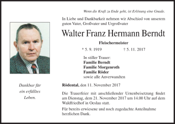 Anzeige von Walter Franz Hermann Berndt von MGO
