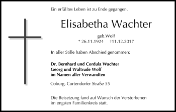 Anzeige von Elisabetha Wachter von MGO