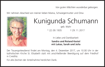 Anzeige von Kunigunda Schumann von MGO