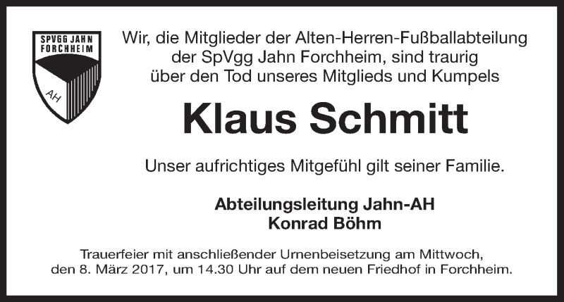  Traueranzeige für Klaus Schmitt vom 01.03.2017 aus MGO
