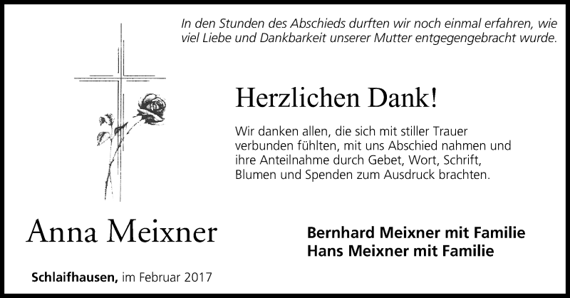 Traueranzeige für Anna Meixner vom 25.02.2017 aus MGO